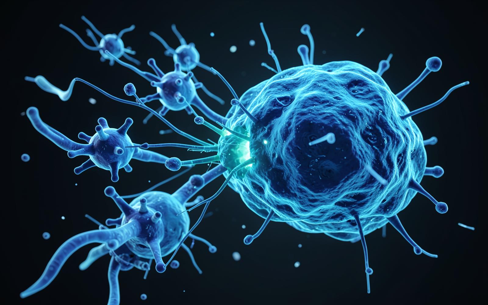 Illustration of natural killer cells attacking an abnormal cell